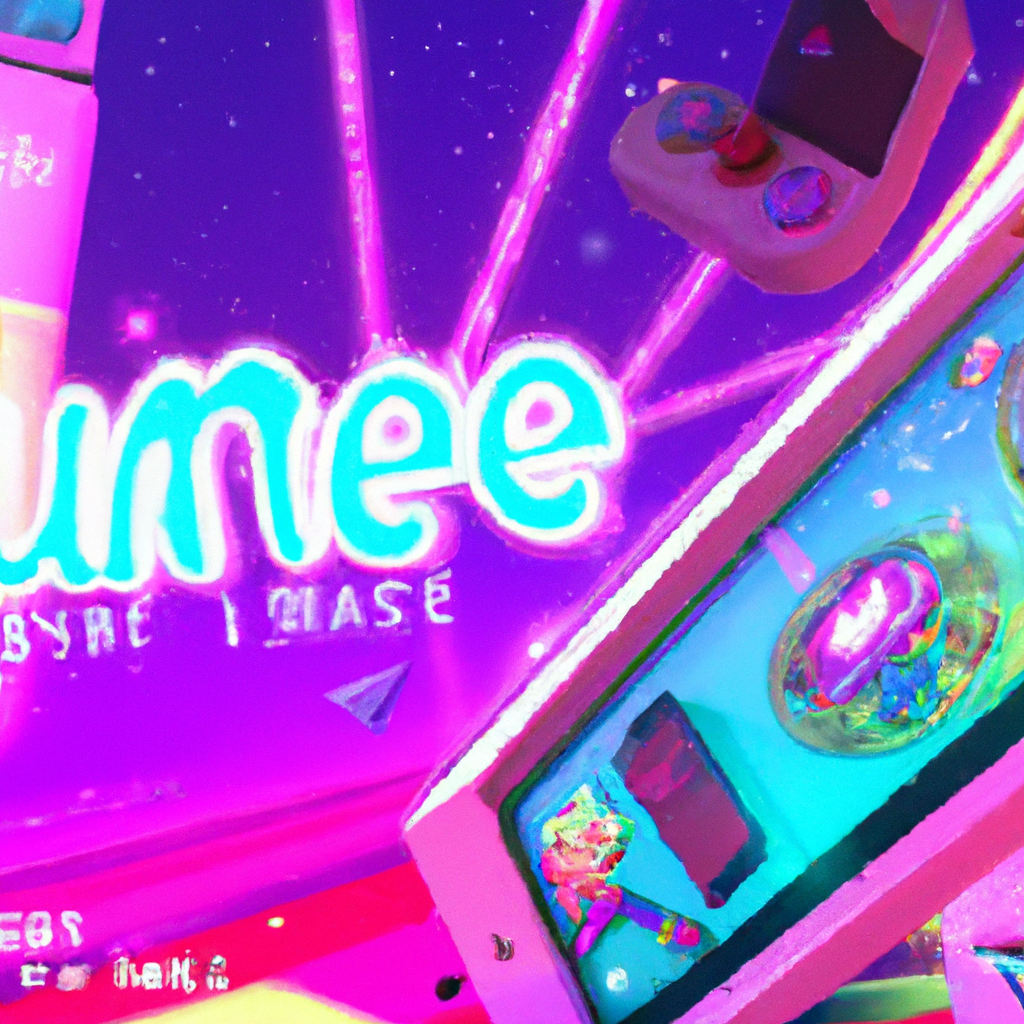 NeonGuild arcade scene with neon UI and players